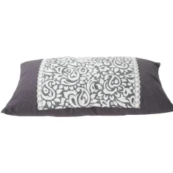 Coussin rectangulaire Dolce Vita décor dentelle blanc gris
