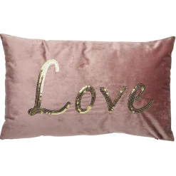 Coussin rectangulaire imitation velours vieux rose et doré Love