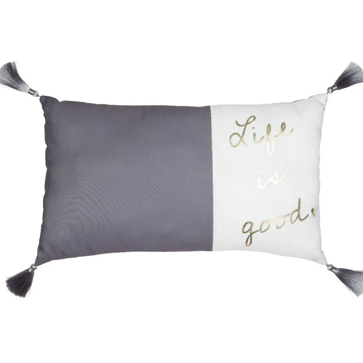 Coussin rectangulaire Life is good gris et blanc