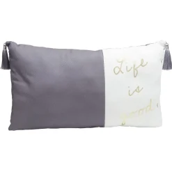 Coussin rectangulaire Life is good gris et blanc