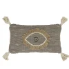 Coussin rectangulaire pompons broderie oeil fil brillant gris naturel