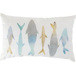 Coussin Rocio imprimé poisson blanc et bleu 30x50cm