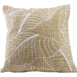 Coussin tressé feuillage beige et blanc 40x40cm