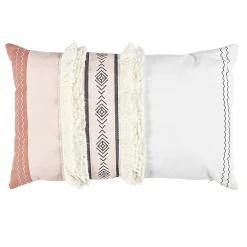 Coussin tufté blanc et rose motif ethnique noir