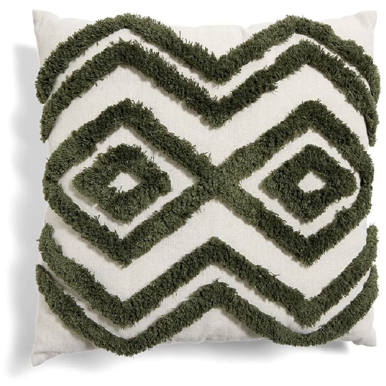 Coussin tufté 40x40cm beige et kaki