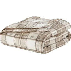 Couverture polaire motif carreau marron et beige