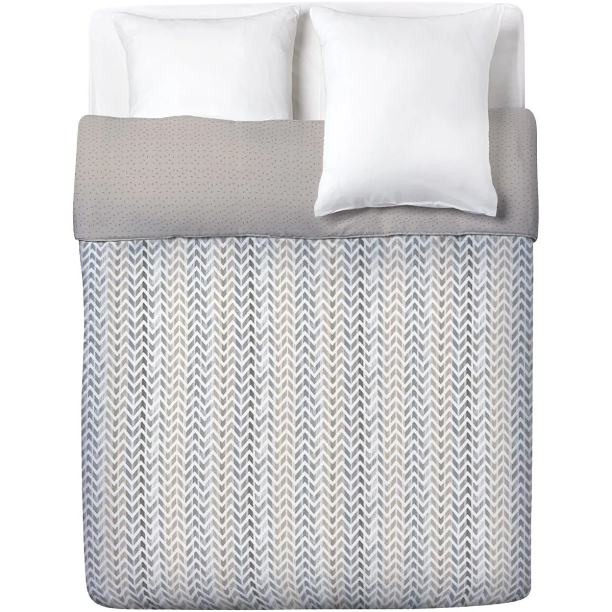 Couvre lit réversible imprimé géométrique blanc et beige 240x220cm