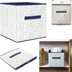 Cube de rangement enfant terrazzo blanc et bleu 30x30x30cm