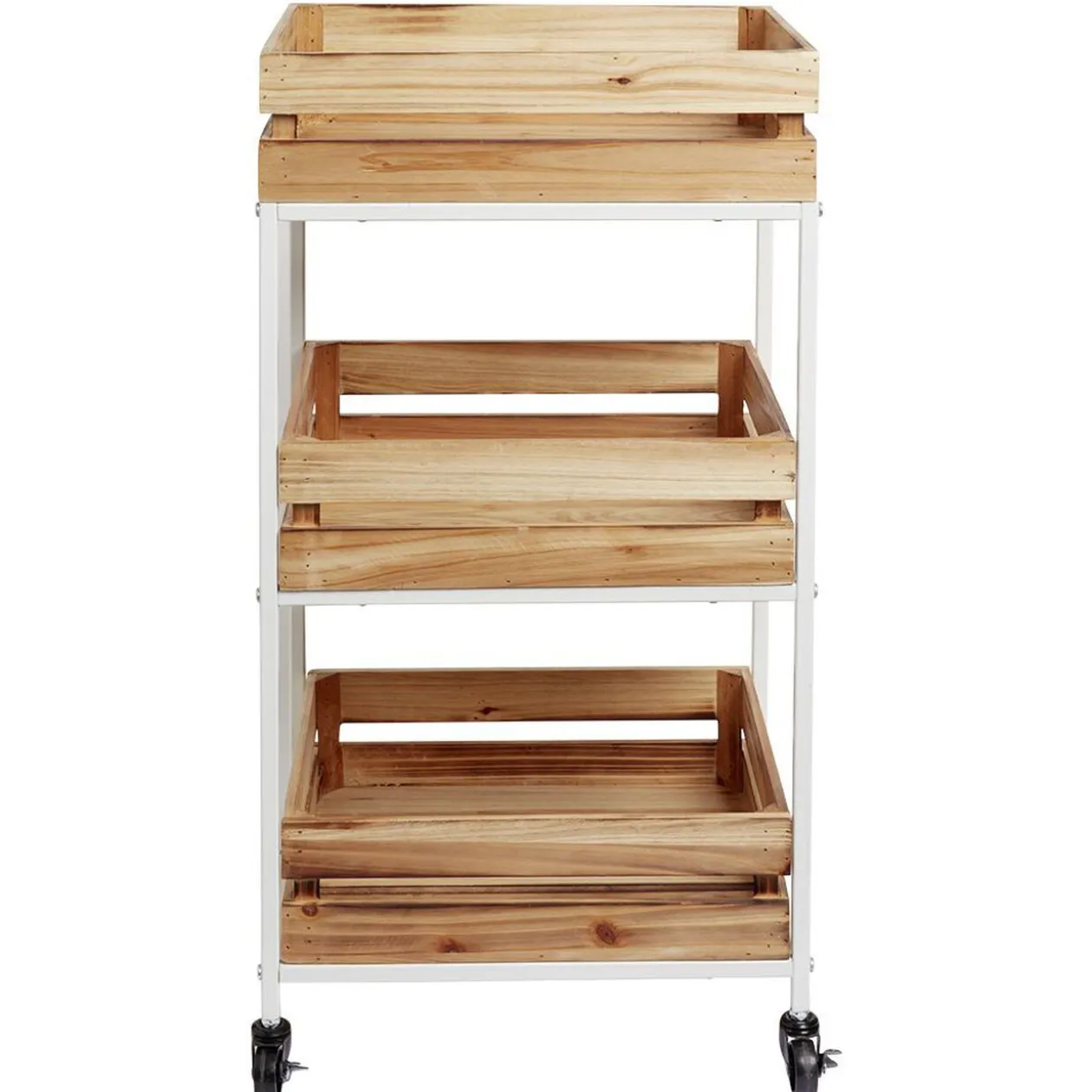 Desserte à roulette en bois design cagette naturel 3 niveaux