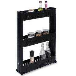 Desserte de cuisine à roulettes 3 niveaux noir 54,5x12,5xH.72cm