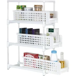 Desserte de cuisine 3 tiroirs coulissants blanc