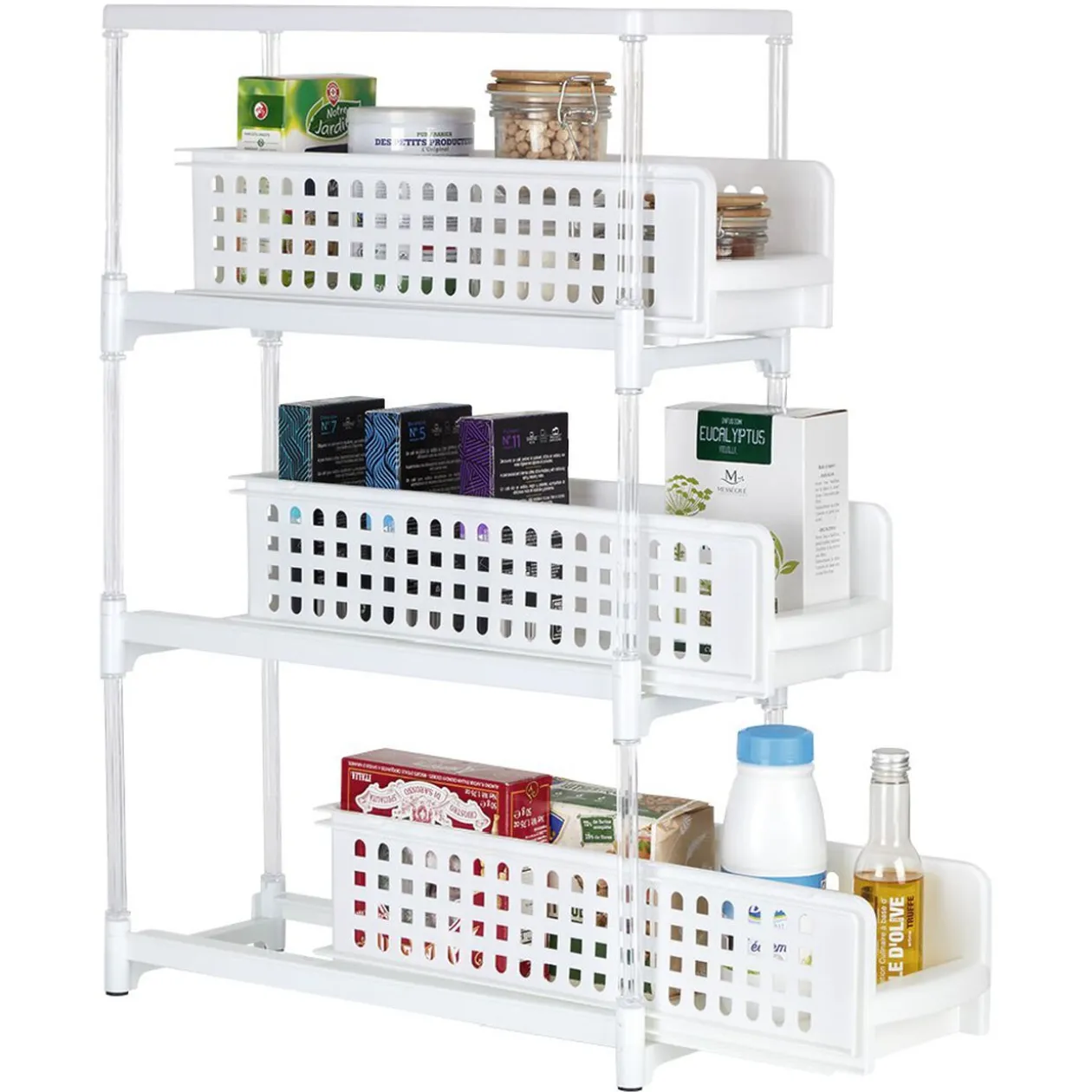 Desserte de cuisine 3 tiroirs coulissants blanc