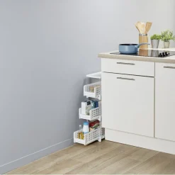 Desserte de cuisine 3 tiroirs coulissants blanc