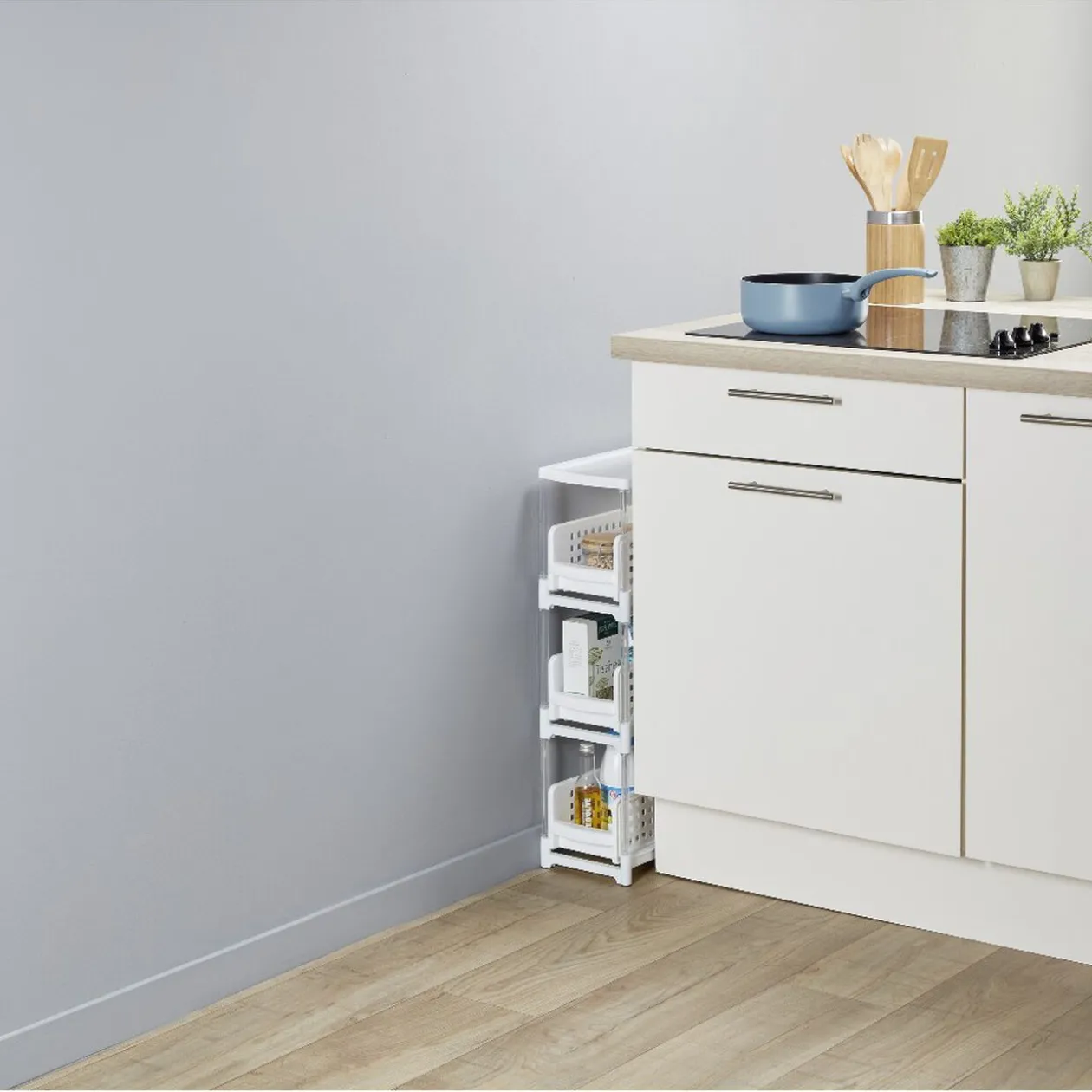 Desserte de cuisine 3 tiroirs coulissants blanc