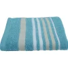 Drap de bain bleu turquoise design ligne blanc et beige