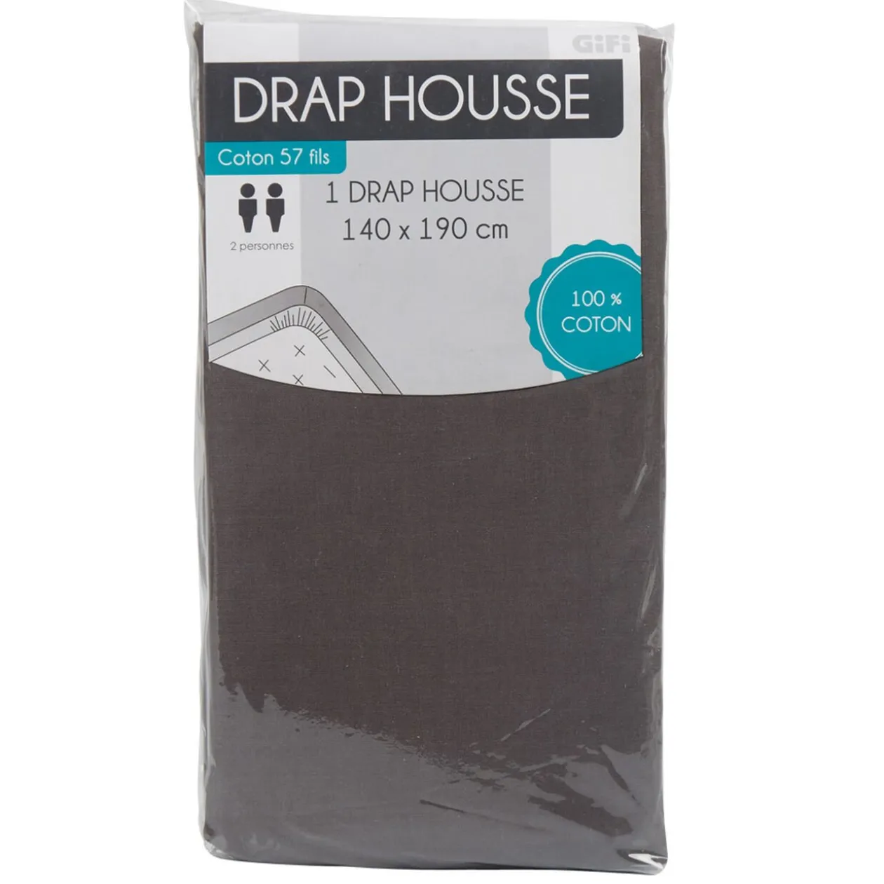 Drap housse 2 personnes gris foncé