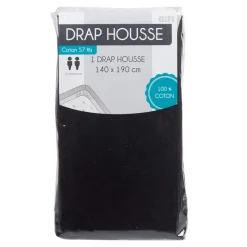 Drap housse 2 personnes noir