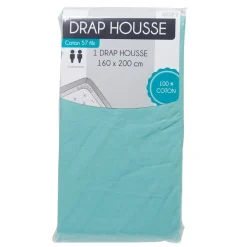 Drap housse 2 personnes vert d eau