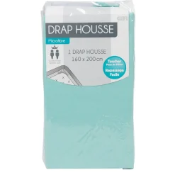 Drap housse 2 personnes vert d eau
