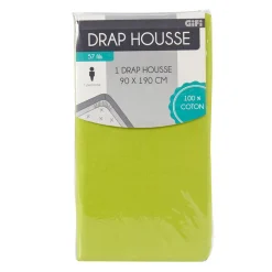 Drap housse 1 place vert anis uni