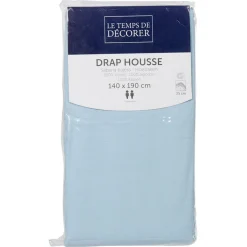 Drap housse 2 places bleu ciel uni 140 x 190 cm