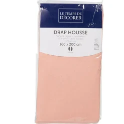 Drap housse 2 places rose saumon uni 160 x 200 cm