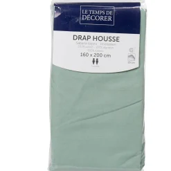 Drap housse 2 places vert d'eau uni 160 x 200 cm