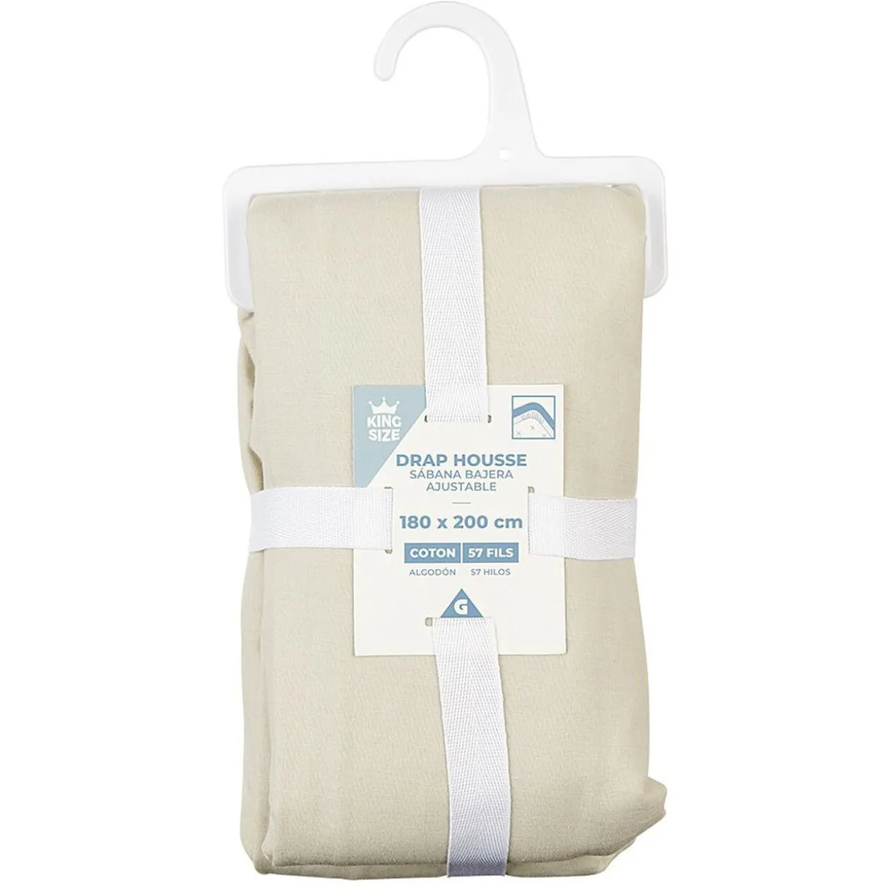 Drap housse en coton beige 180x200 cm