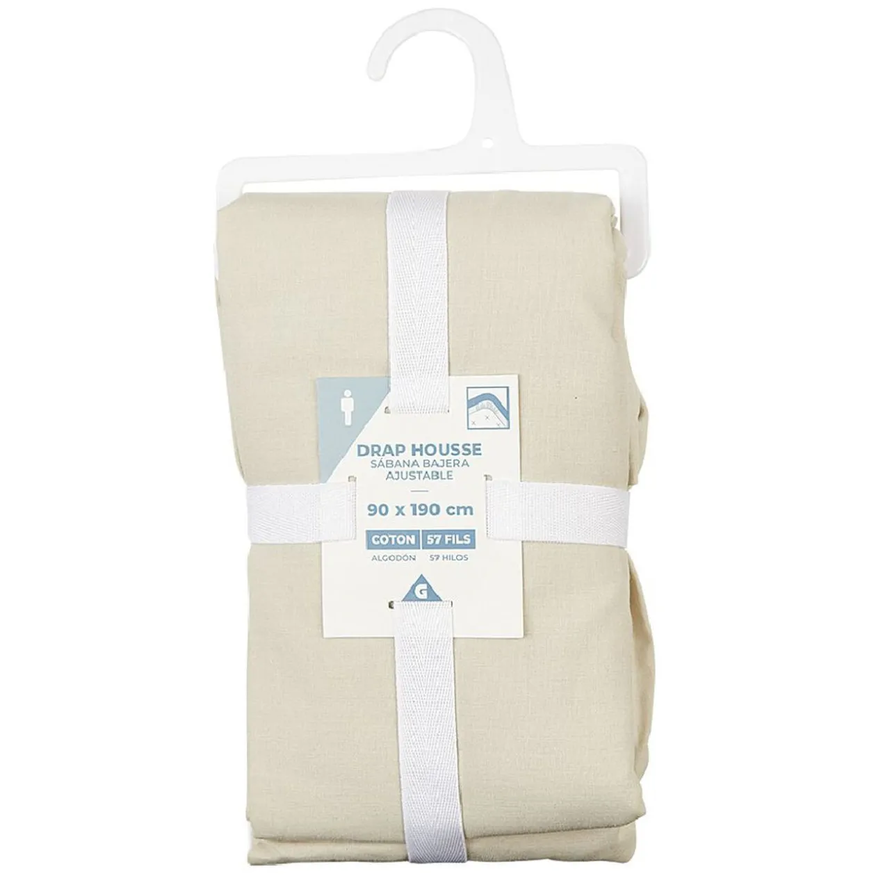 Drap housse en coton couleur lin 90x190 cm