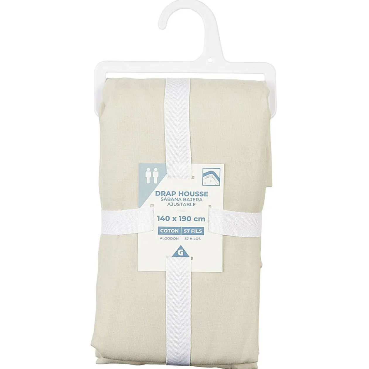 Drap housse en coton couleur lin 140x190 cm