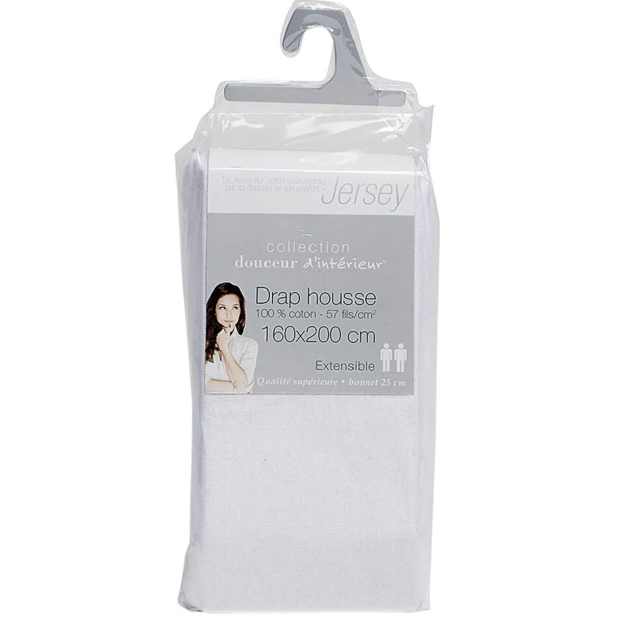 Drap housse jersey de coton 2 personnes Blanc