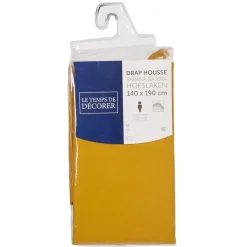 Drap housse uni 2 personnes jaune moutarde