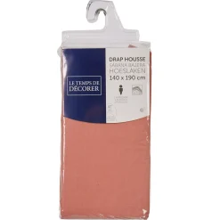 Drap housse uni 2 personnes rose pêche