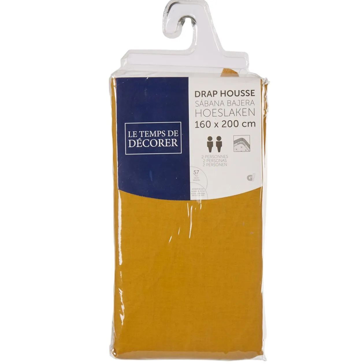 Drap housse uni 2 personnes jaune moutarde