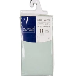 Drap housse uni 2 personnes vert d'eau
