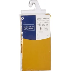 Drap housse uni 1 personne jaune moutarde