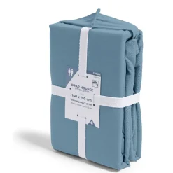 Drap housse 140x190cm 100% coton bleu chiné