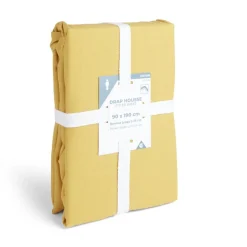 Drap housse 90x190cm 100% coton jaune moutarde