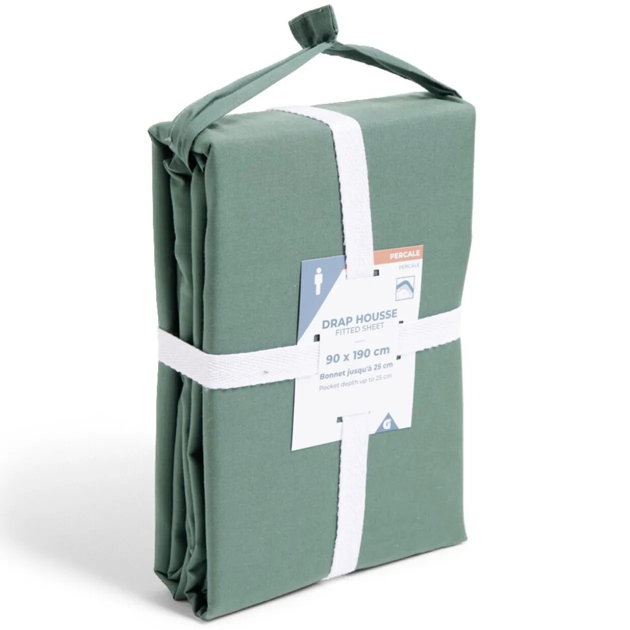 Drap housse 90x190cm 100% coton percale vert