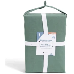 Drap housse 90x190cm 100% coton percale vert