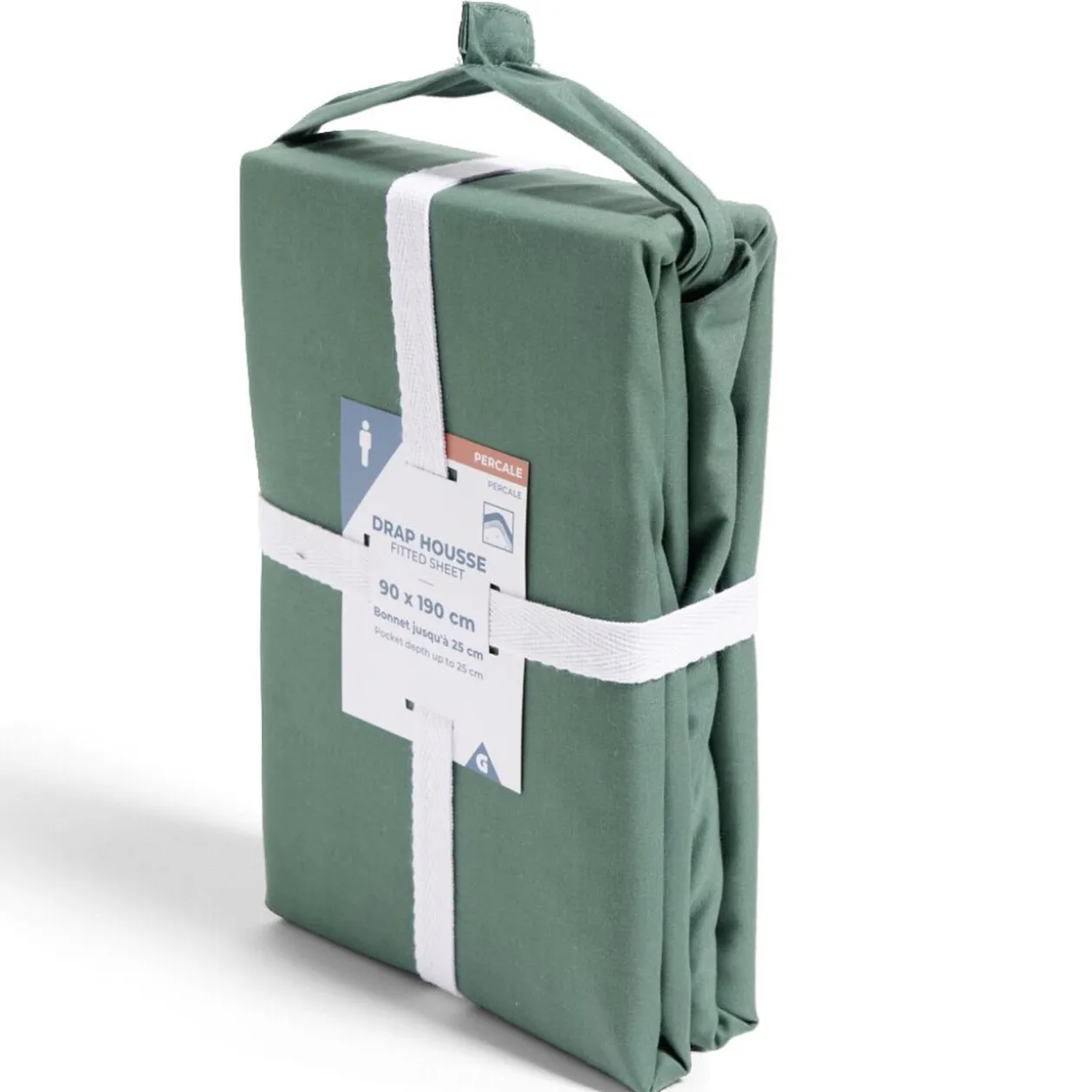Drap housse 90x190cm 100% coton percale vert