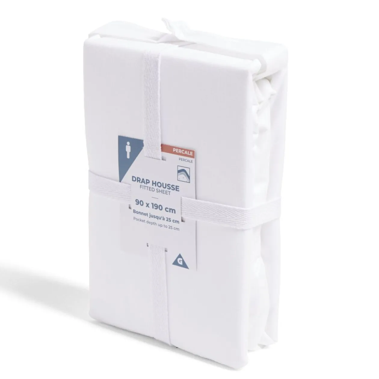 Drap housse 90x190cm 100% coton percale blanc