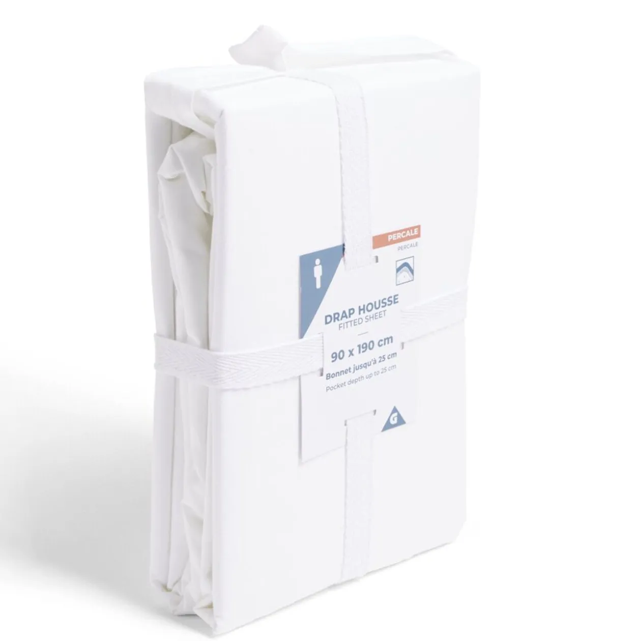 Drap housse 90x190cm 100% coton percale blanc
