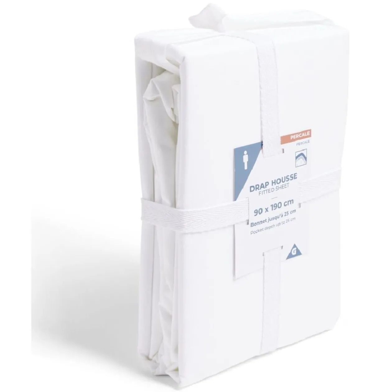 Drap housse 90x190cm 100% coton percale blanc