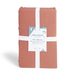 Drap housse 90x190cm 100% coton rouge brique
