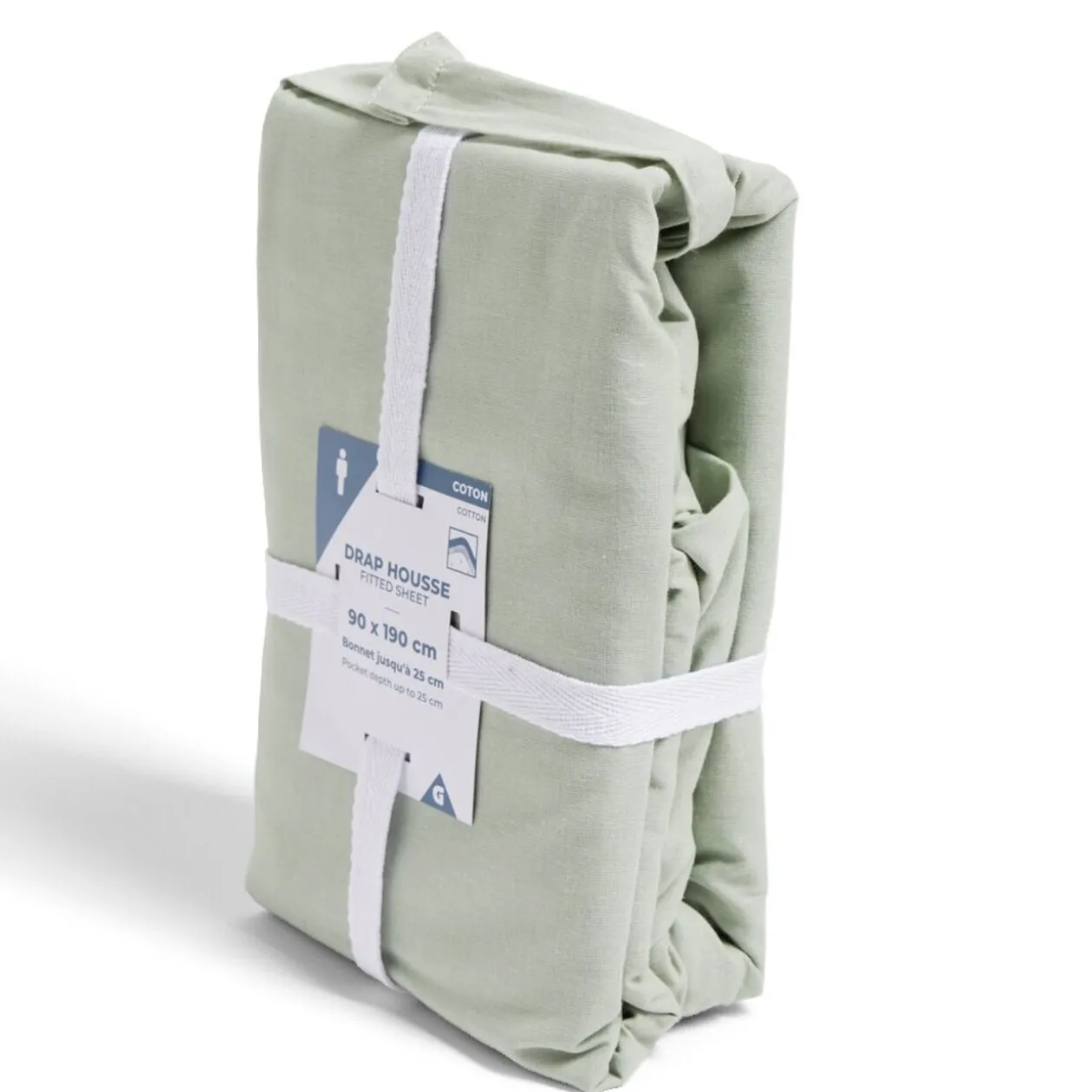 Drap housse 90x190cm 100% coton vert céladon