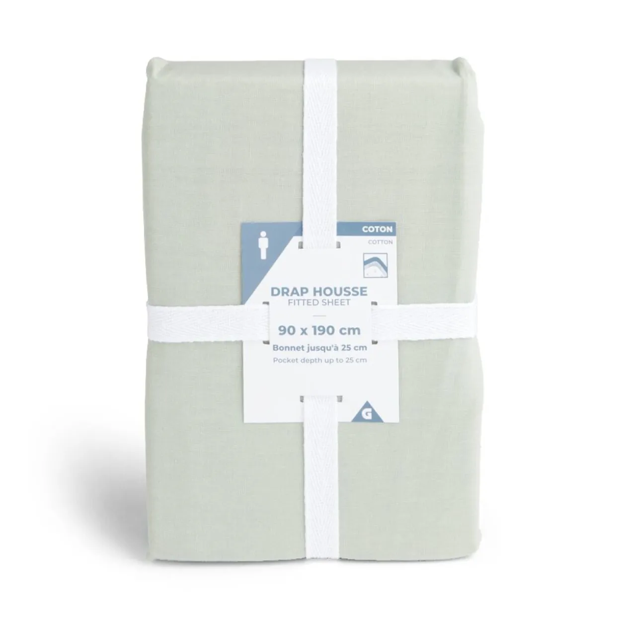 Drap housse 90x190cm 100% coton vert céladon