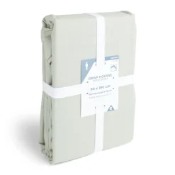 Drap housse 90x190cm 100% coton vert céladon