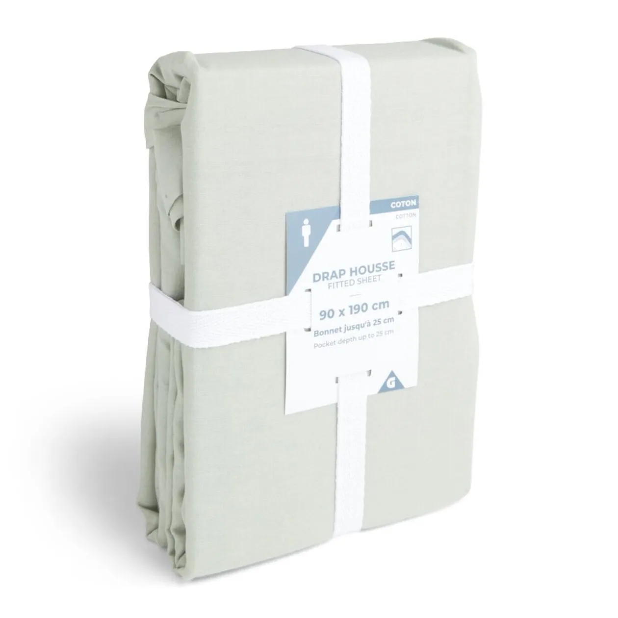 Drap housse 90x190cm 100% coton vert céladon