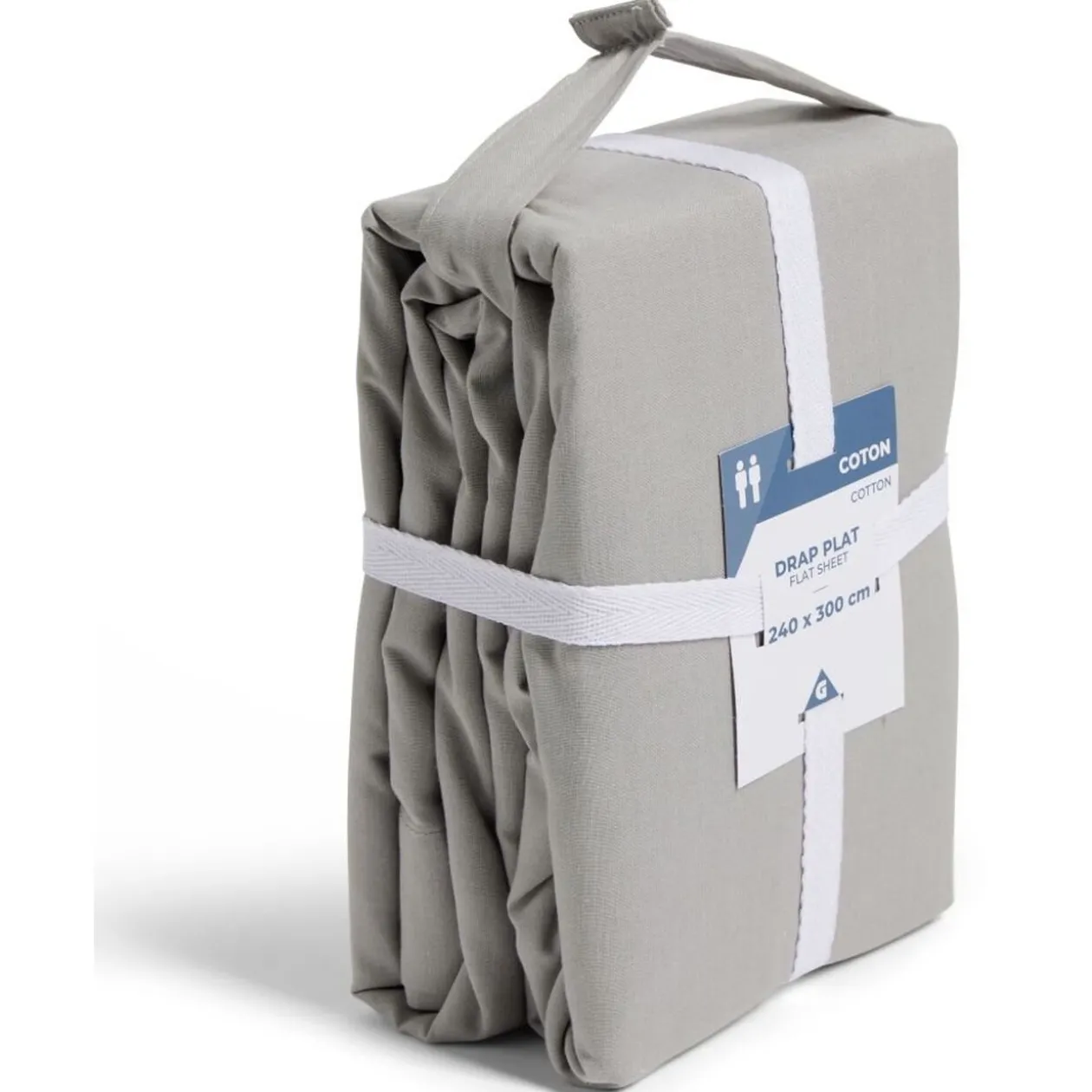 Drap plat 240x300cm 100% coton gris clair